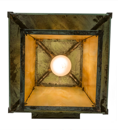 Meyda Lighting Stillwater 12" Verdigris Double Bar Mission Hanging Wall Sconce With Beige Iridescent Shade Glass