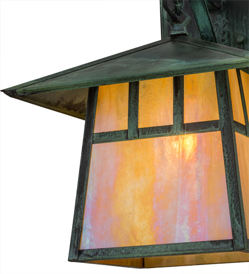 Meyda Lighting Stillwater 12" Verdigris Double Bar Mission Hanging Wall Sconce With Beige Iridescent Shade Glass