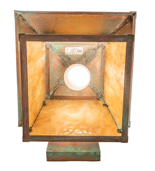 Meyda Lighting Stillwater 12" Verdigris Ginkgo Straight Arm Wall Sconce With Beige Art Shade Glass