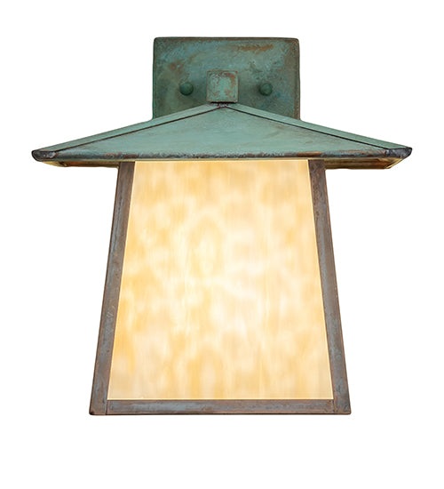 Meyda Lighting Stillwater 12" Verdigris Straight Arm Wall Sconce With Beige Art Shade Glass