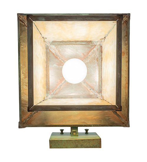 Meyda Lighting Stillwater 12" Verdigris Straight Arm Wall Sconce With Beige Art Shade Glass