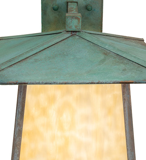 Meyda Lighting Stillwater 12" Verdigris Straight Arm Wall Sconce With Beige Art Shade Glass