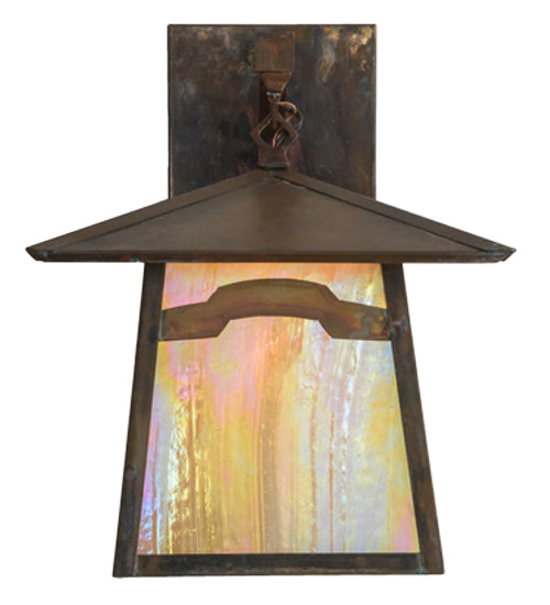 Meyda Lighting Stillwater 12" Vintage Copper Mountain View Hanging Wall Sconce With Beige Art Shade Glass