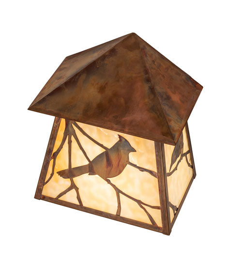 Meyda Lighting Stillwater 12" Vintage Copper Song Bird Wall Sconces With Beige Art Shade Glass