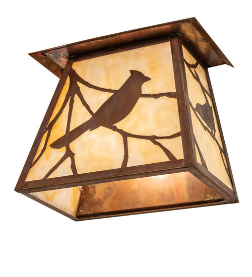 Meyda Lighting Stillwater 12" Vintage Copper Song Bird Wall Sconces With Beige Art Shade Glass