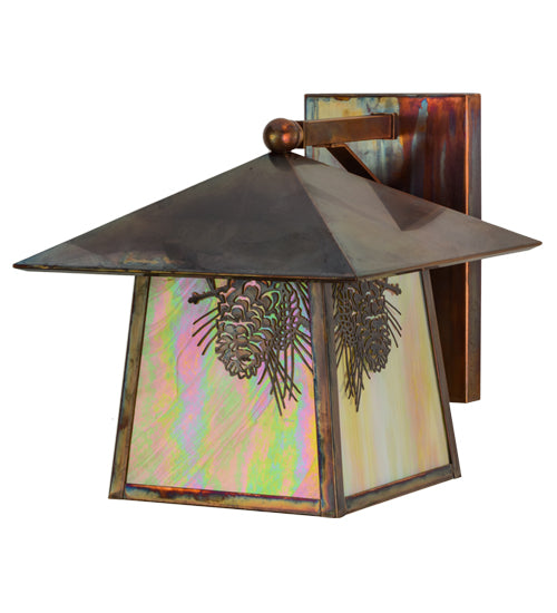 Meyda Lighting Stillwater 12" Vintage Copper Winter Pine Solid Mount Wall Sconce With Beige Iridescent Shade