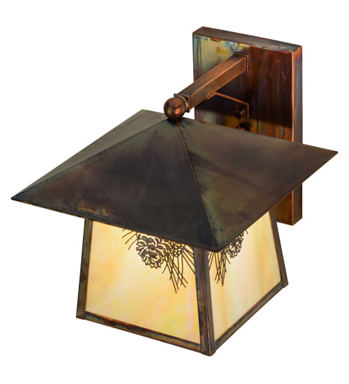 Meyda Lighting Stillwater 12" Vintage Copper Winter Pine Solid Mount Wall Sconce With Beige Iridescent Shade