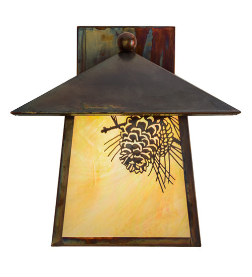 Meyda Lighting Stillwater 12" Vintage Copper Winter Pine Solid Mount Wall Sconce With Beige Iridescent Shade