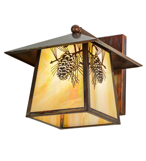 Meyda Lighting Stillwater 12" Vintage Copper Winter Pine Solid Mount Wall Sconce With Beige Iridescent Shade