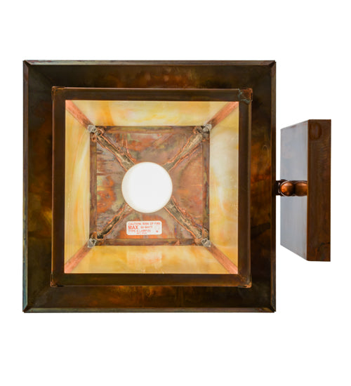 Meyda Lighting Stillwater 12" Vintage Copper Winter Pine Solid Mount Wall Sconce With Beige Iridescent Shade