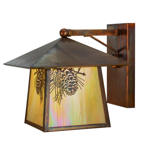 Meyda Lighting Stillwater 12" Vintage Copper Winter Pine Solid Mount Wall Sconce With Beige Iridescent Shade