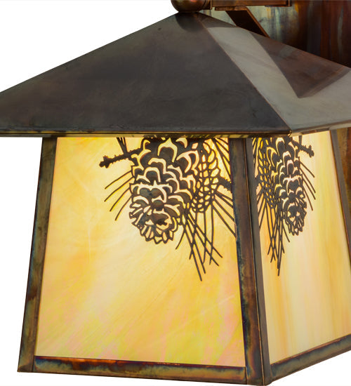 Meyda Lighting Stillwater 12" Vintage Copper Winter Pine Solid Mount Wall Sconce With Beige Iridescent Shade