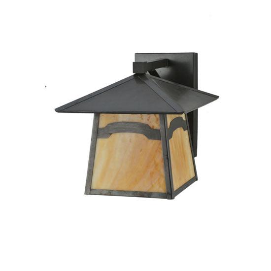 Meyda Lighting Stillwater 12" W x 12" H Craftsman Brown Mountain View Wall Sconce With Beige Shade Glass