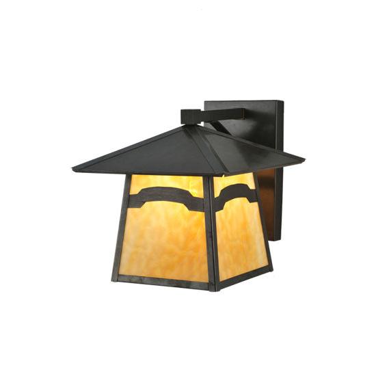 Meyda Lighting Stillwater 12" W x 12" H Craftsman Brown Mountain View Wall Sconce With Beige Shade Glass