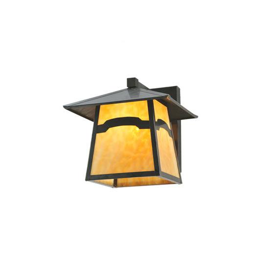 Meyda Lighting Stillwater 12" W x 12" H Craftsman Brown Mountain View Wall Sconce With Beige Shade Glass