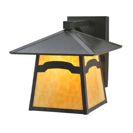 Meyda Lighting Stillwater 12" W x 12" H Craftsman Brown Mountain View Wall Sconce With Beige Shade Glass