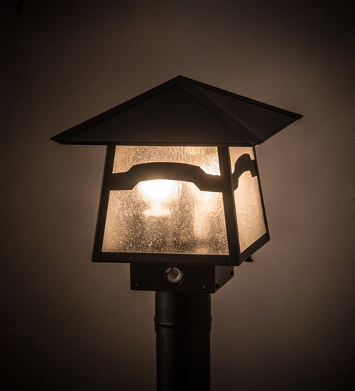 Meyda Lighting Stillwater 12"Sq 2-Light Craftsman Brown Mountain View Post Mount Light With Clear Seeded Shade Glass