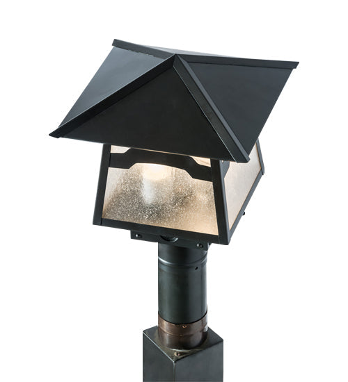 Meyda Lighting Stillwater 12"Sq 2-Light Craftsman Brown Mountain View Post Mount Light With Clear Seeded Shade Glass