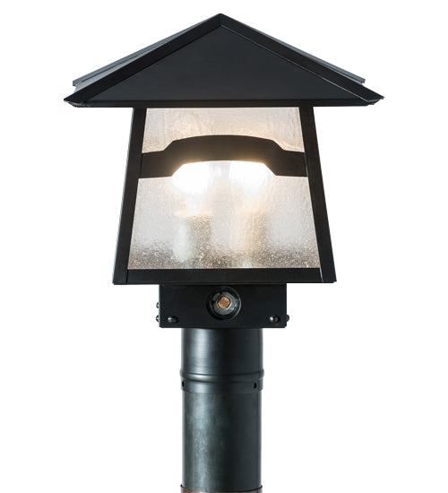 Meyda Lighting Stillwater 12"Sq 2-Light Craftsman Brown Mountain View Post Mount Light With Clear Seeded Shade Glass