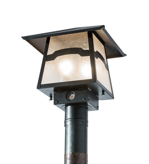 Meyda Lighting Stillwater 12"Sq 2-Light Craftsman Brown Mountain View Post Mount Light With Clear Seeded Shade Glass
