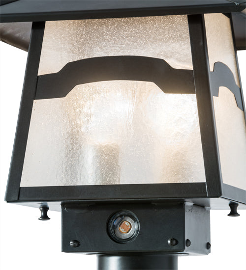 Meyda Lighting Stillwater 12"Sq 2-Light Craftsman Brown Mountain View Post Mount Light With Clear Seeded Shade Glass