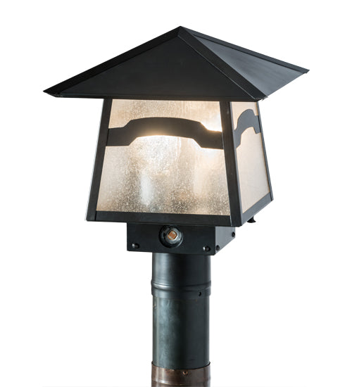 Meyda Lighting Stillwater 12"Sq 2-Light Craftsman Brown Mountain View Post Mount Light With Clear Seeded Shade Glass