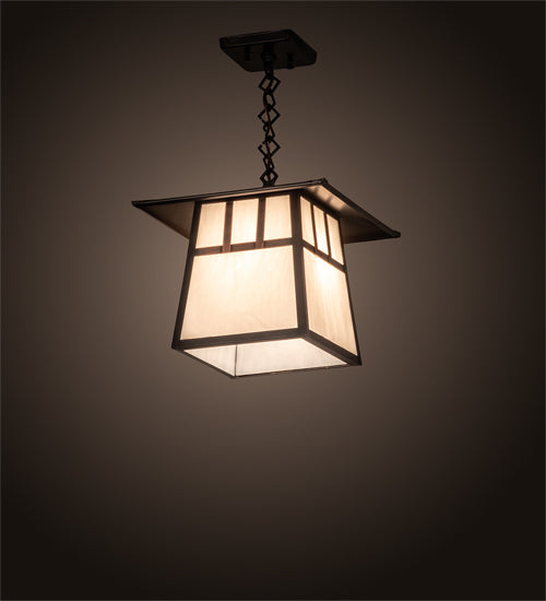 Meyda Lighting Stillwater 12"Sq Craftsman Brown Double Bar Mission Ceiling Pendant Light With White Art Shade Glass