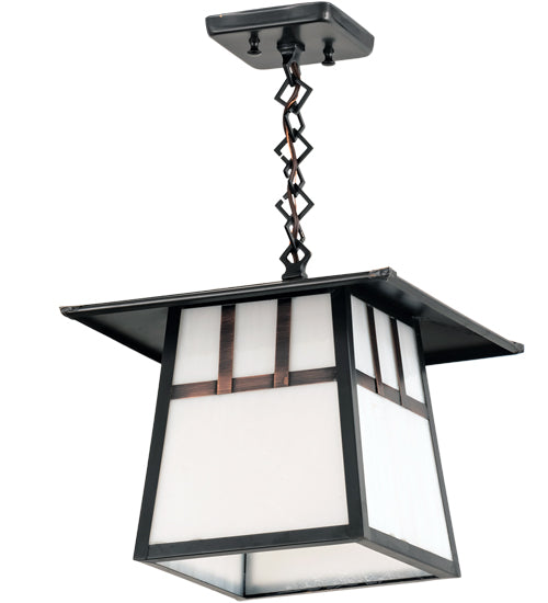 Meyda Lighting Stillwater 12"Sq Craftsman Brown Double Bar Mission Ceiling Pendant Light With White Art Shade Glass