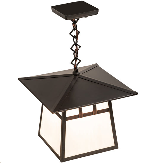 Meyda Lighting Stillwater 12"Sq Craftsman Brown Double Bar Mission Ceiling Pendant Light With White Art Shade Glass