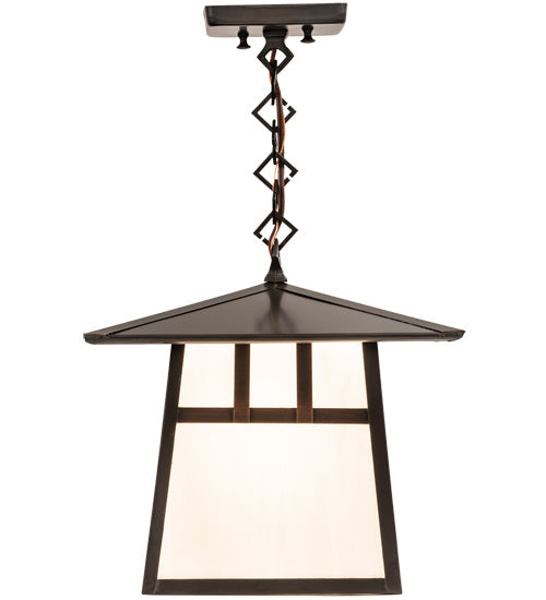 Meyda Lighting Stillwater 12"Sq Craftsman Brown Double Bar Mission Ceiling Pendant Light With White Art Shade Glass