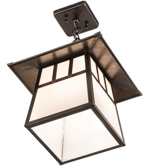 Meyda Lighting Stillwater 12"Sq Craftsman Brown Double Bar Mission Ceiling Pendant Light With White Art Shade Glass