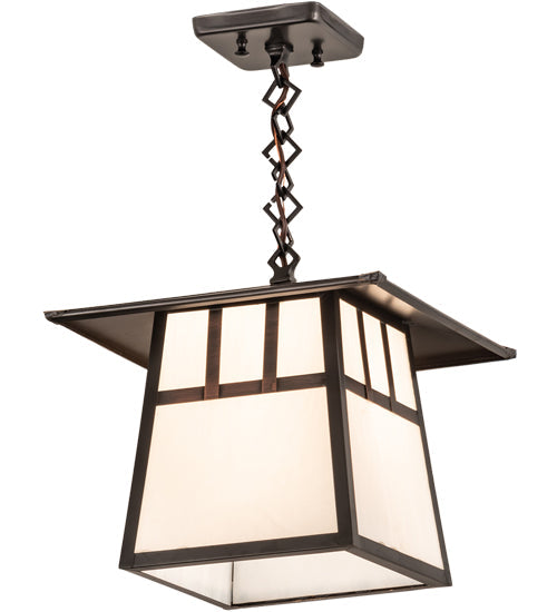 Meyda Lighting Stillwater 12"Sq Craftsman Brown Double Bar Mission Ceiling Pendant Light With White Art Shade Glass