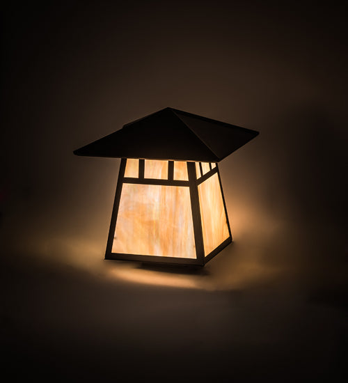 Meyda Lighting Stillwater 12"Sq Craftsman Brown Double Bar Mission Outdoor Deck Light With Beige Iridescent Art Shade Glass