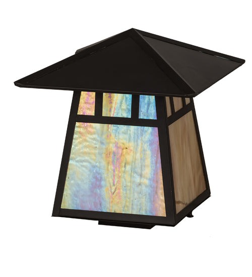 Meyda Lighting Stillwater 12"Sq Craftsman Brown Double Bar Mission Outdoor Deck Light With Beige Iridescent Art Shade Glass