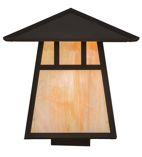 Meyda Lighting Stillwater 12"Sq Craftsman Brown Double Bar Mission Outdoor Deck Light With Beige Iridescent Art Shade Glass