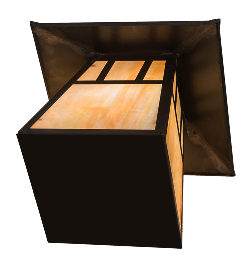 Meyda Lighting Stillwater 12"Sq Craftsman Brown Double Bar Mission Outdoor Deck Light With Beige Iridescent Art Shade Glass