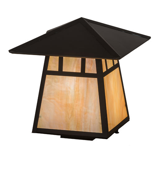 Meyda Lighting Stillwater 12"Sq Craftsman Brown Double Bar Mission Outdoor Deck Light With Beige Iridescent Art Shade Glass