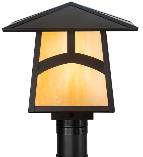 Meyda Lighting Stillwater 12"Sq Craftsman Brown Hill Top Outdoor Post Mount Light With Beige Art Shade Glass