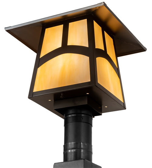 Meyda Lighting Stillwater 12"Sq Craftsman Brown Hill Top Outdoor Post Mount Light With Beige Art Shade Glass