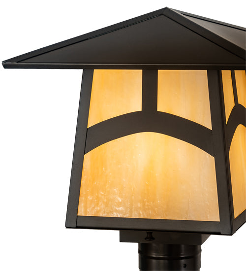 Meyda Lighting Stillwater 12"Sq Craftsman Brown Hill Top Outdoor Post Mount Light With Beige Art Shade Glass