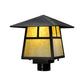 Meyda Lighting Stillwater 12"Sq Craftsman Brown T Mission Post Mount Light With Beige Shade Glass