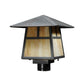 Meyda Lighting Stillwater 12"Sq Craftsman Brown T Mission Post Mount Light With Beige Shade Glass