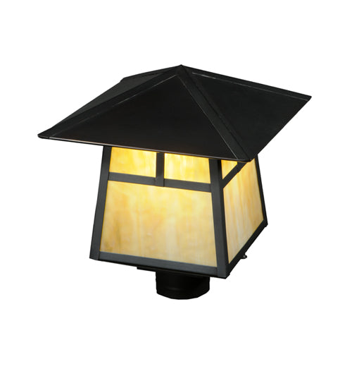 Meyda Lighting Stillwater 12"Sq Craftsman Brown T Mission Post Mount Light With Beige Shade Glass