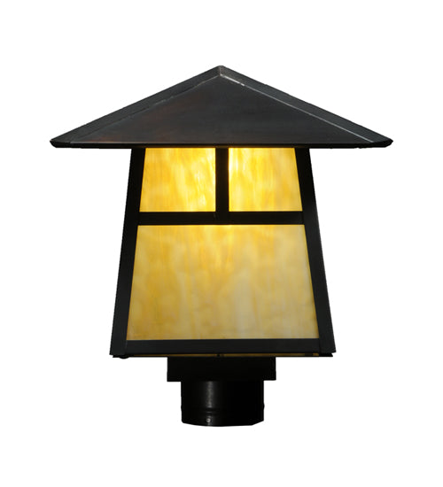 Meyda Lighting Stillwater 12"Sq Craftsman Brown T Mission Post Mount Light With Beige Shade Glass