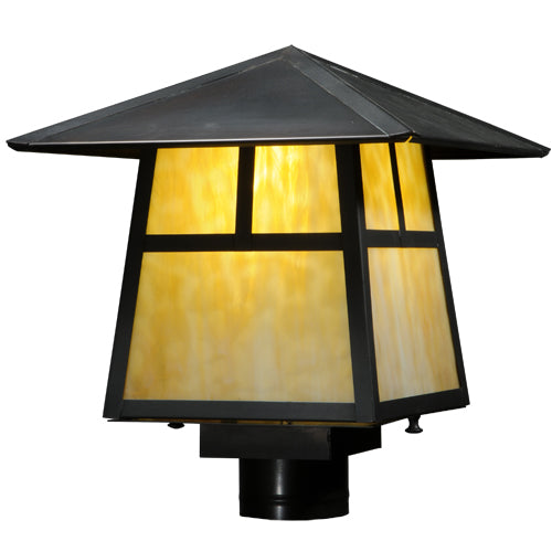 Meyda Lighting Stillwater 12"Sq Craftsman Brown T Mission Post Mount Light With Beige Shade Glass