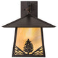 Meyda Lighting Stillwater 13" Craftsman Brown Stillwater Mountain Pine Hanging Wall Sconce With Beige Iridescent Shade Glass