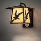 Meyda Lighting Stillwater 13" Solar Black Strike of the Eagle Wall Sconce With Beige Art Shade Glass