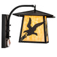 Meyda Lighting Stillwater 13" Solar Black Strike of the Eagle Wall Sconce With Beige Art Shade Glass