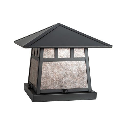 Meyda Lighting Stillwater 14" 2-Light Craftsman Brown On Brass Double Bar Mission Outdoor Pier Mount Light With Silver Mica Shade Glass