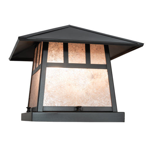 Meyda Lighting Stillwater 14" 2-Light Craftsman Brown On Brass Double Bar Mission Outdoor Pier Mount Light With Silver Mica Shade Glass